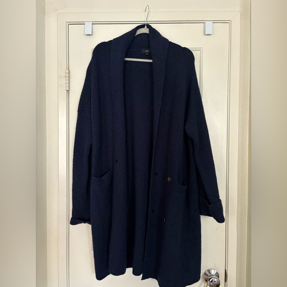 J. Crew | Navy Double Breasted cardigan jacket size Large - Picture 2 of 5